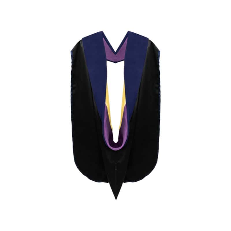 PhD Doctor Hood Dark Blue Velvet - Purple & Golden Yellow - Graduation Cap&Gown