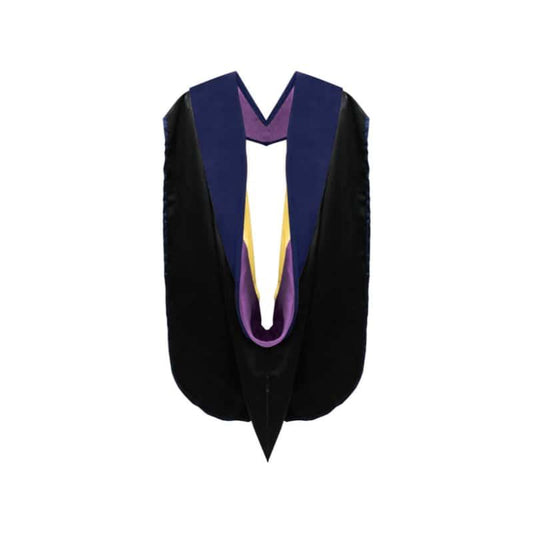 PhD Doctor Hood Dark Blue Velvet - Purple & Golden Yellow - Graduation Cap&Gown