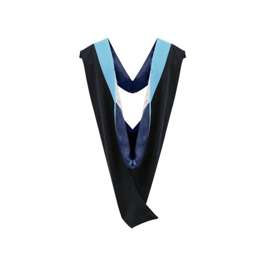 Deluxe Bachelors/Masters Hood - Light Blue Velvet, Navy & White - Graduation Cap&Gown