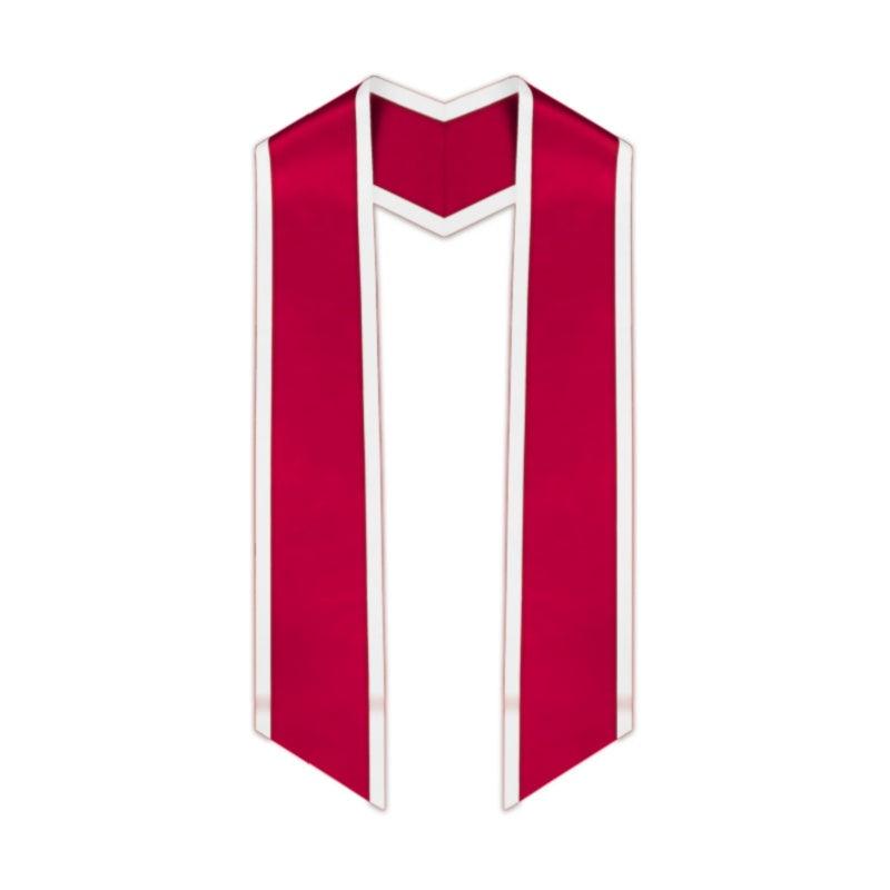 Red Slanted Graduation Stole with White Trim - Graduation Cap&Gown