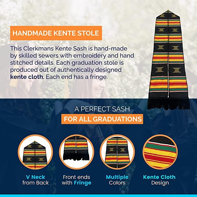 Kente Graduation Kente Stole, Handwoven Kente Sash Cloth - Graduation Cap&Gown