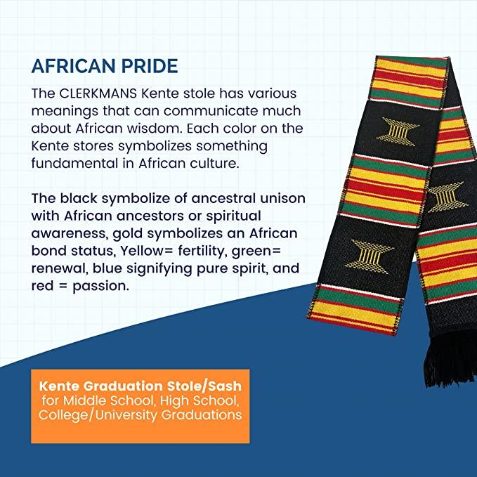 Kente Graduation Kente Stole, Handwoven Kente Sash Cloth - Graduation Cap&Gown
