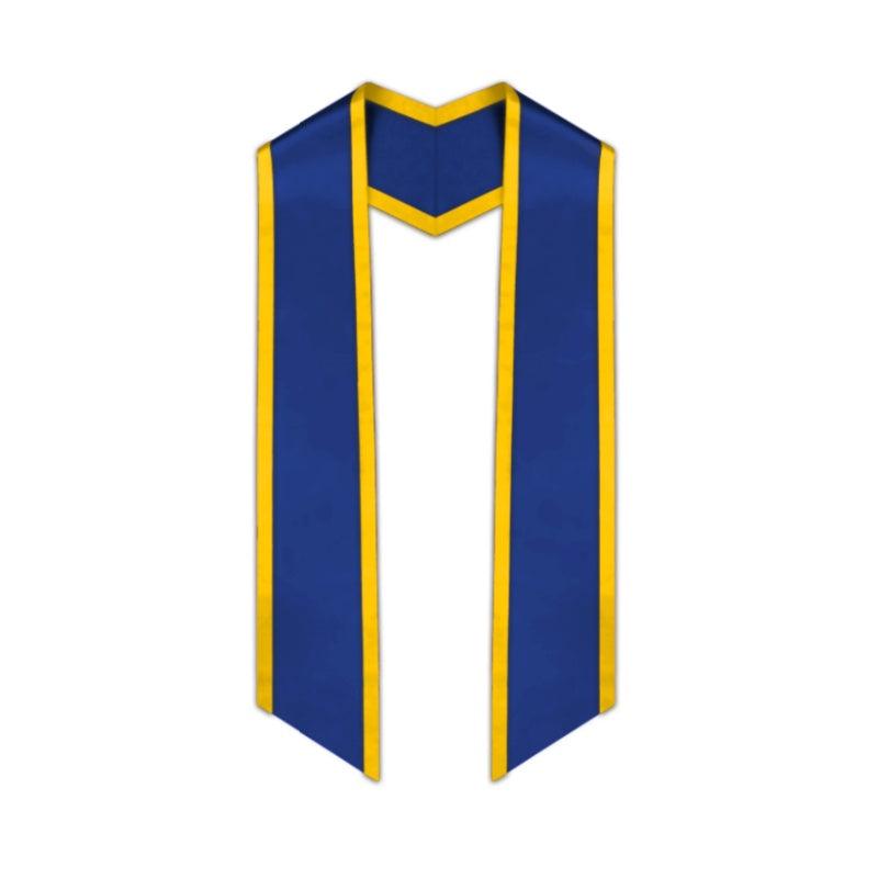 Royal Blue Slanted Graduation Stole with Gold Trim - Graduation Cap&Gown
