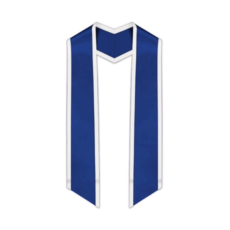 Royal Blue Slanted Graduation Stole with White Trim - Graduation Cap&Gown