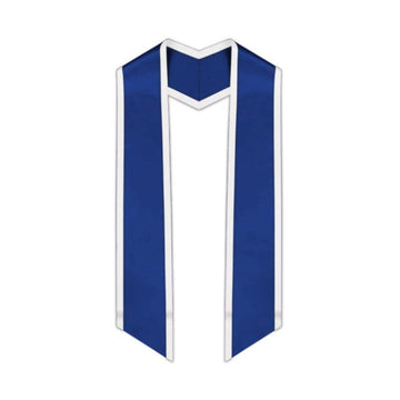 Royal Blue Slanted Graduation Stole with White Trim - Graduation Cap&Gown
