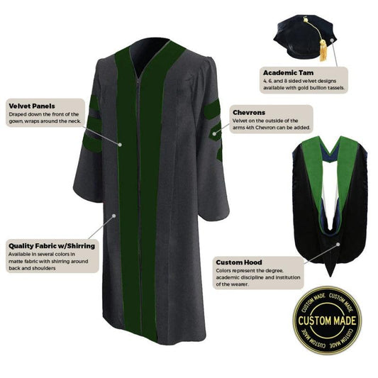 Custom Classic Doctoral Gown, Tam and Hood Package - Graduation Cap&Gown