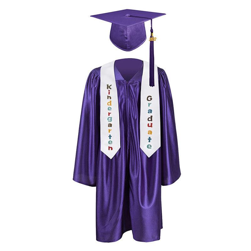 12 Colors shiny Kindergarten/Preschool Graduation Set – Gown, Cap, Stole, Tassel - Graduation Cap&Gown