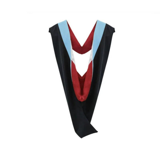 Deluxe Bachelors/Masters Hood - Light Blue Velvet, Red & White - Graduation Cap&Gown