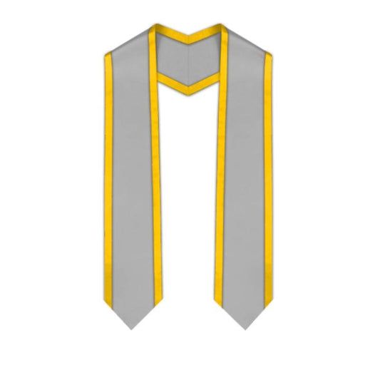 Silver Pointed Graduation Stole with Gold Trim - Graduation Cap&Gown