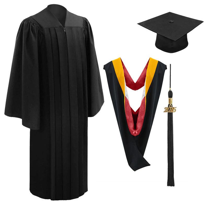 10 Deluxe Black Bachelors Graduation Cap, Gown & Hood Package - Graduation Cap&Gown