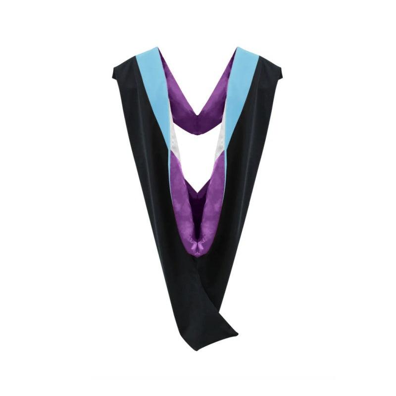Deluxe Bachelors/Masters Hood - Light Blue Velvet, Purple & White - Graduation Cap&Gown