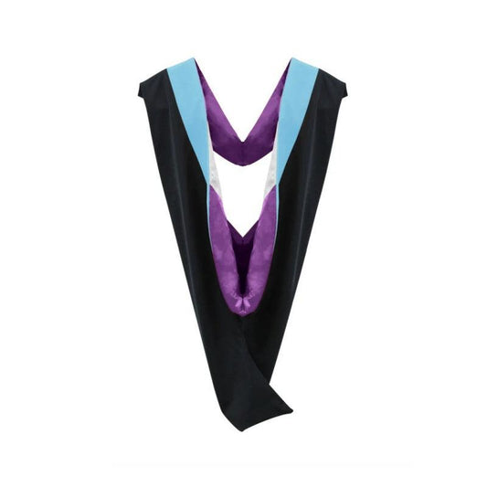 Deluxe Bachelors/Masters Hood - Light Blue Velvet, Purple & White - Graduation Cap&Gown