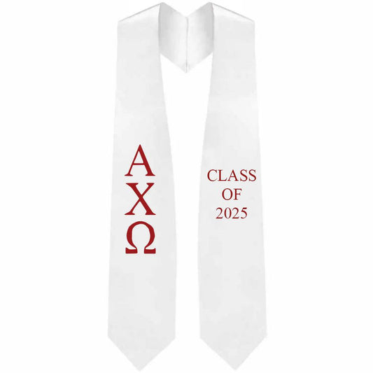 Alpha Chi Omega Greek Lettered Stole w/ Year - Graduation Cap&Gown