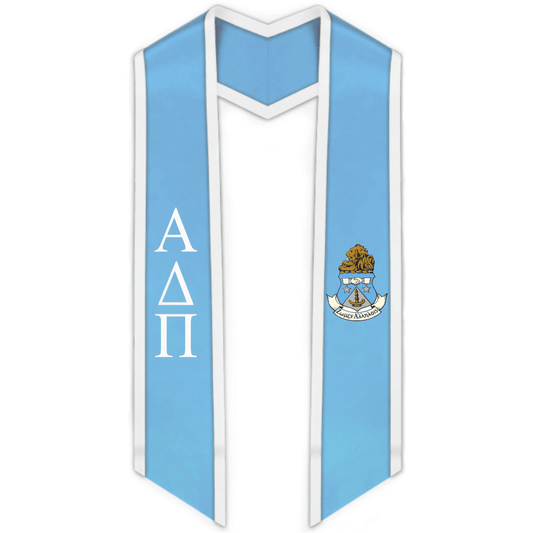 Alpha Delta Pi Trimmed Greek Lettered Graduation Stole w/ Crest - Graduation Cap&Gown