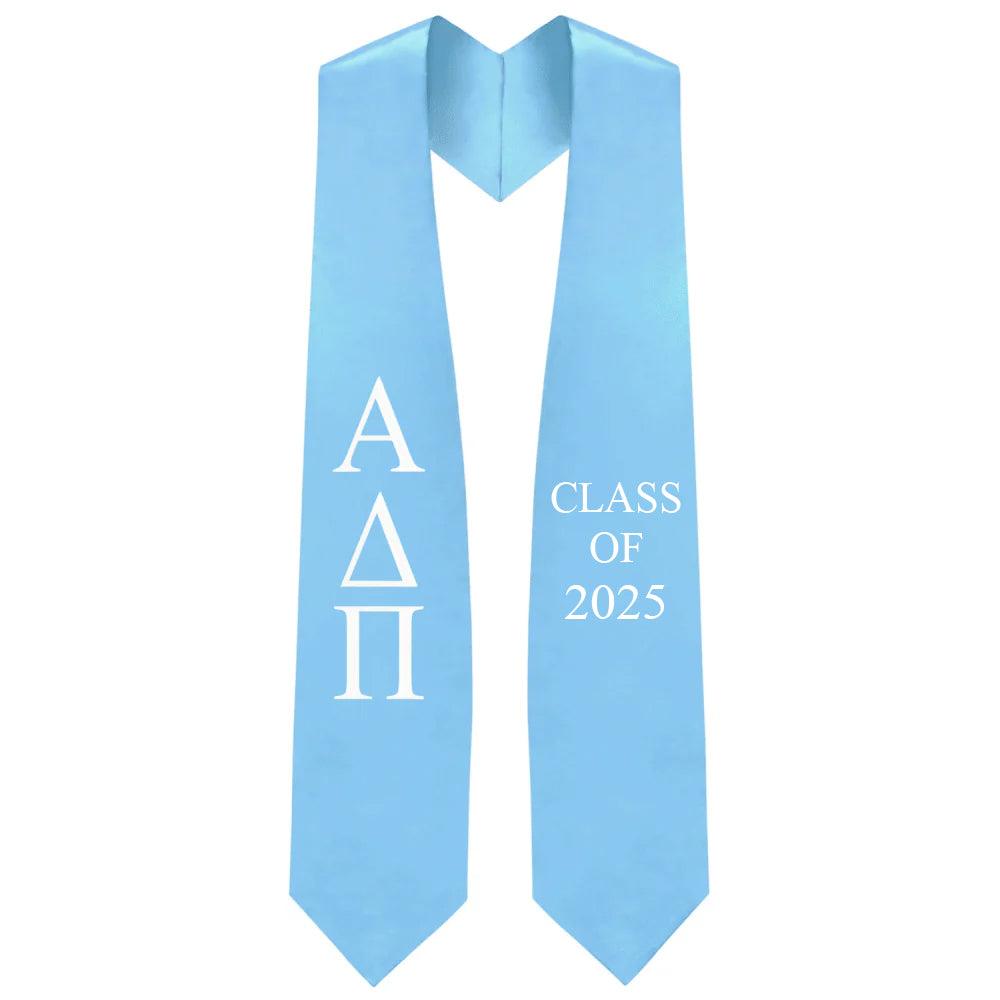 Alpha Delta Pi Greek Lettered Stole w/ Year - Graduation Cap&Gown