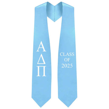 Alpha Delta Pi Greek Lettered Stole w/ Year - Graduation Cap&Gown