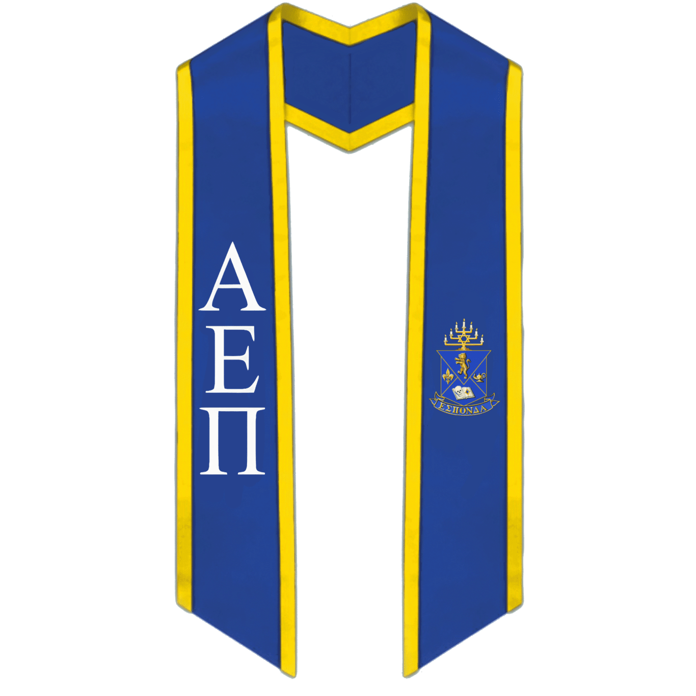 Alpha Epsilon Pi Trimmed Greek Lettered Graduation Stole w/ Crest - Graduation Cap&Gown