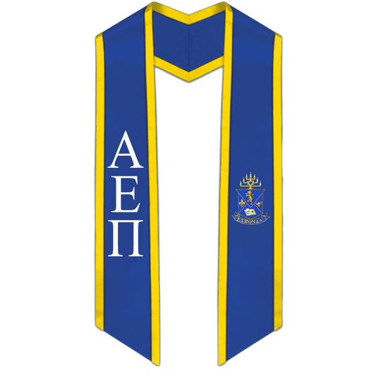 Alpha Epsilon Pi Trimmed Greek Lettered Graduation Stole w/ Crest - Graduation Cap&Gown