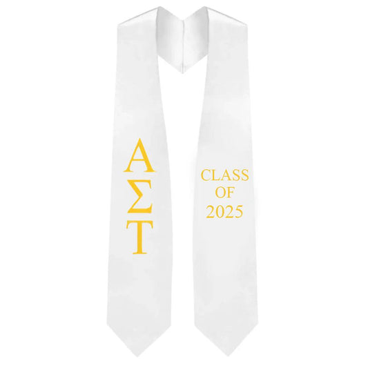 Alpha Sigma Tau Greek Lettered Stole w/ Year - Graduation Cap&Gown