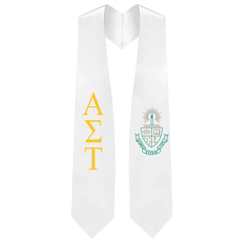 Alpha Sigma Tau Greek Lettered Graduation Stole w/ Crest - Graduation Cap&Gown