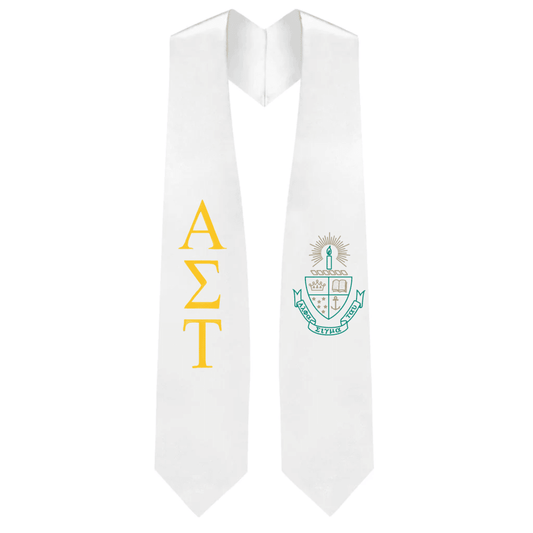 Alpha Sigma Tau Greek Lettered Graduation Stole w/ Crest - Graduation Cap&Gown