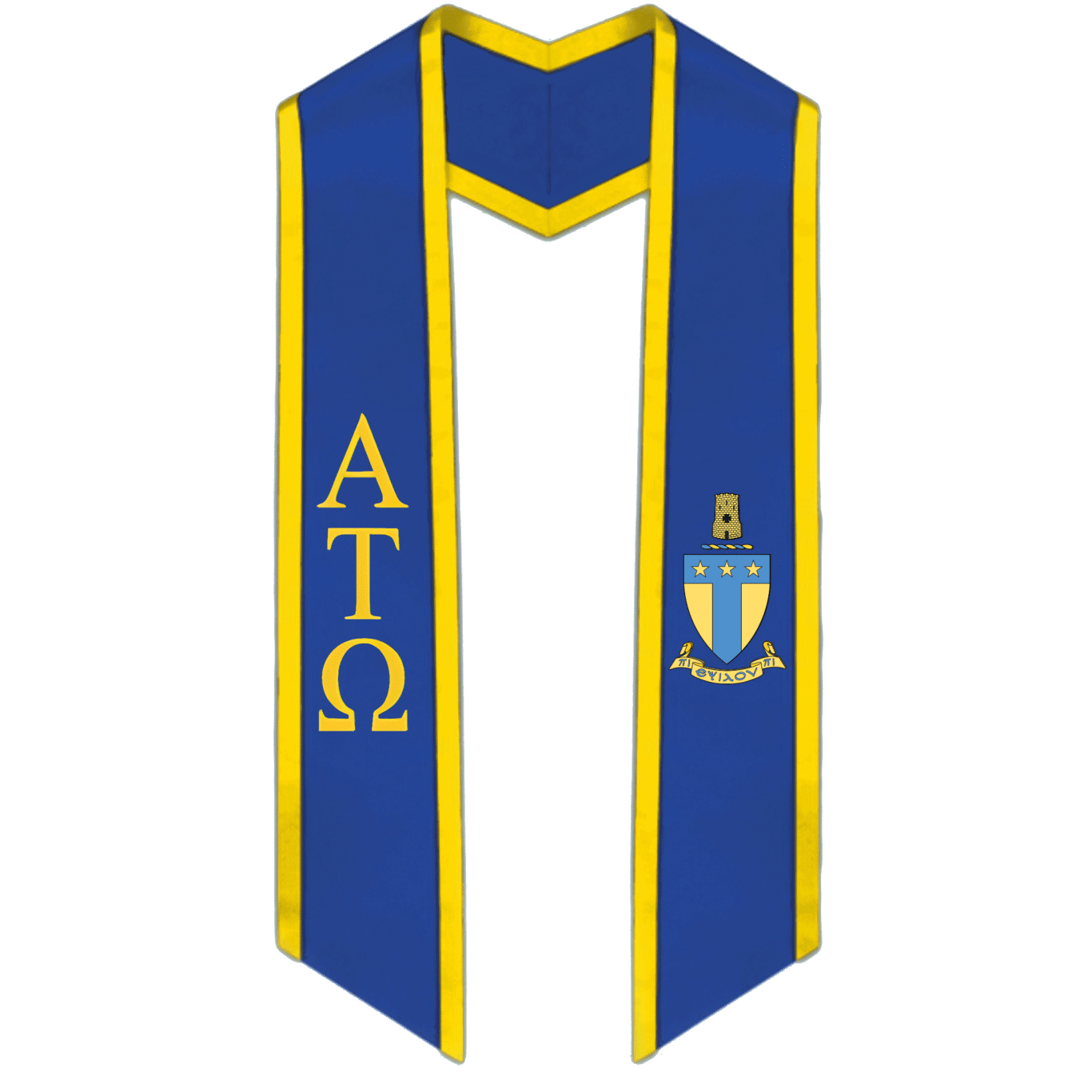 Alpha Tau Omega Trimmed Greek Lettered Graduation Stole w/ Crest - Graduation Cap&Gown