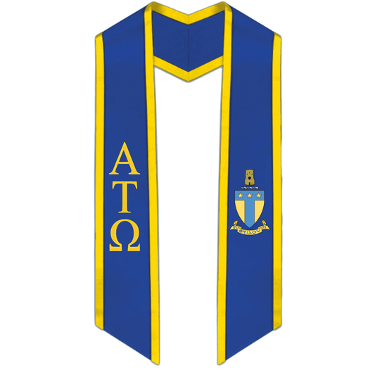 Alpha Tau Omega Trimmed Greek Lettered Graduation Stole w/ Crest - Graduation Cap&Gown