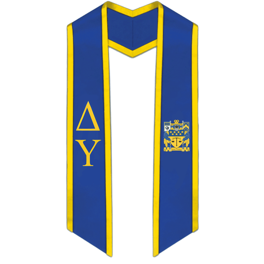 Delta Upsilon Trimmed Greek Lettered Graduation Stole W/ Crest - Graduation Cap&Gown