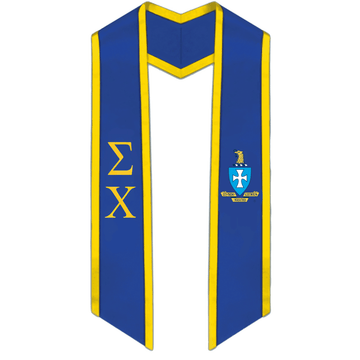 Sigma Chi Trimmed Greek Lettered Graduation Stole W/ Crest - Graduation Cap&Gown