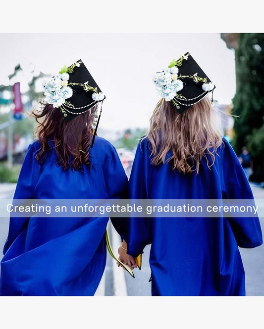 High School & Bachelor Matte Graduation Cap with Flower Decoration - 3 Colors Available - Graduation Cap&Gown