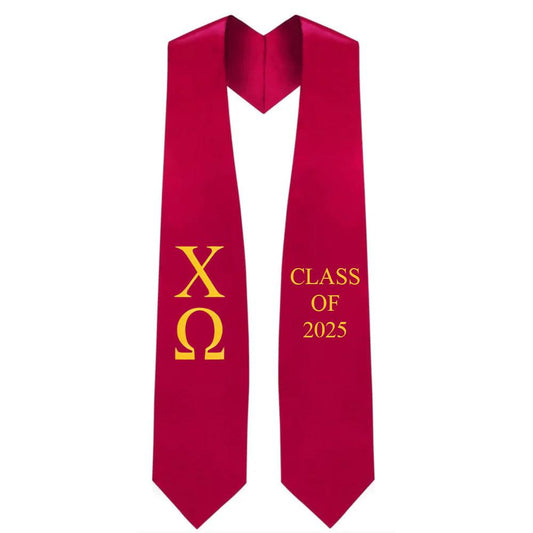 Chi Omega Greek Lettered Stole w/ Year - Graduation Cap&Gown