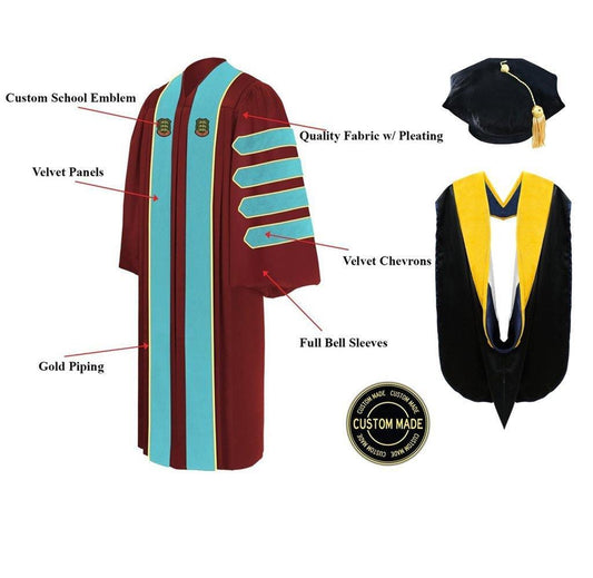 Custom Doctoral Graduation Tam, Gown & Hood Package Doctorate Regalia - Graduation Cap&Gown
