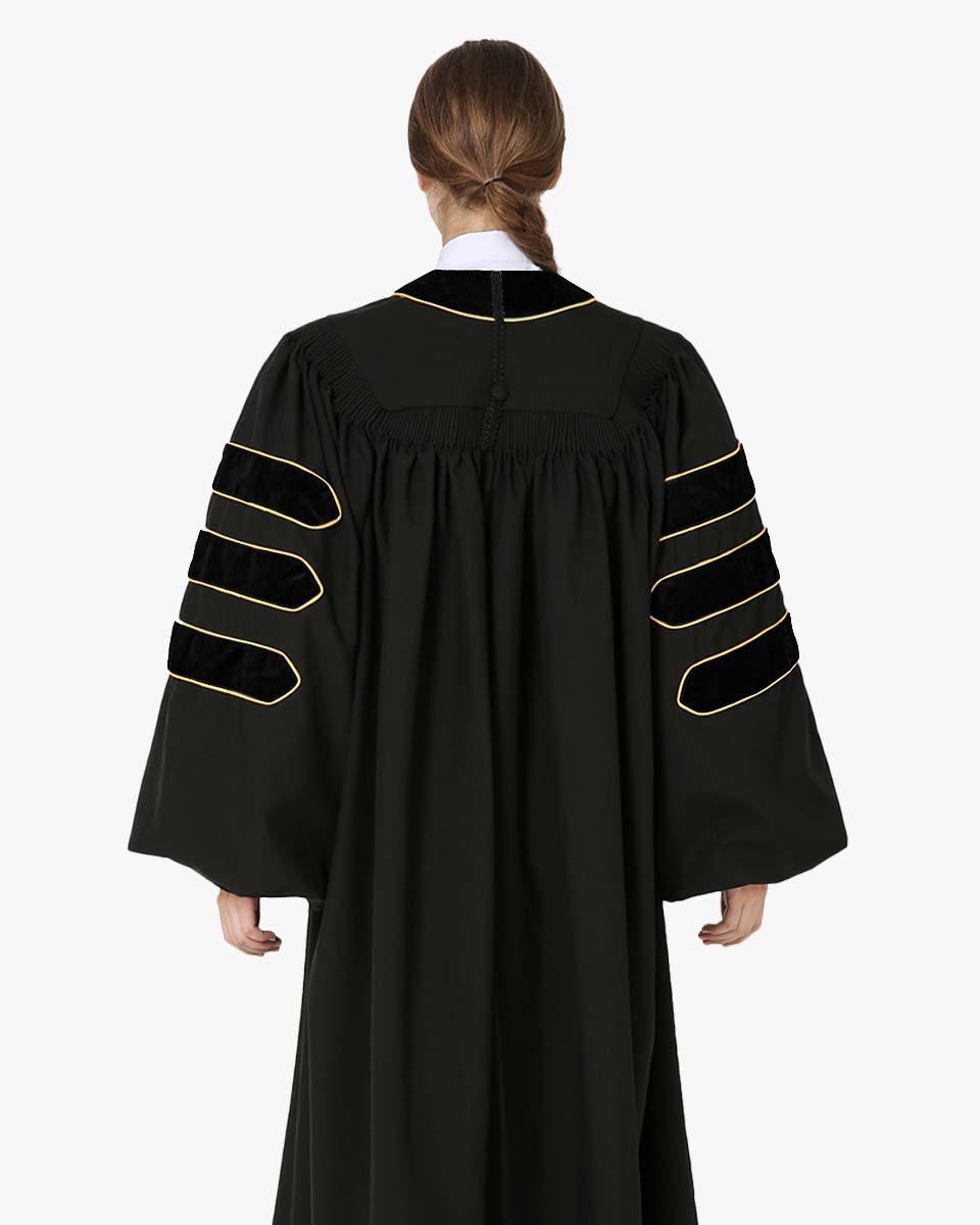 Deluxe Doctoral Academic Gown Only - Black with Gold Piping - Graduation Cap&Gown