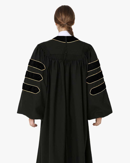 Deluxe Doctoral Academic Gown Only - Black with Gold Piping - Graduation Cap&Gown