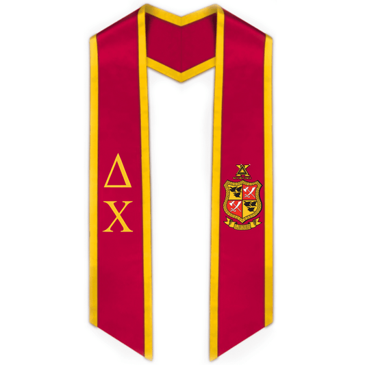 Delta Chi Trimmed Greek Lettered Graduation Stole w/ Crest - Graduation Cap&Gown