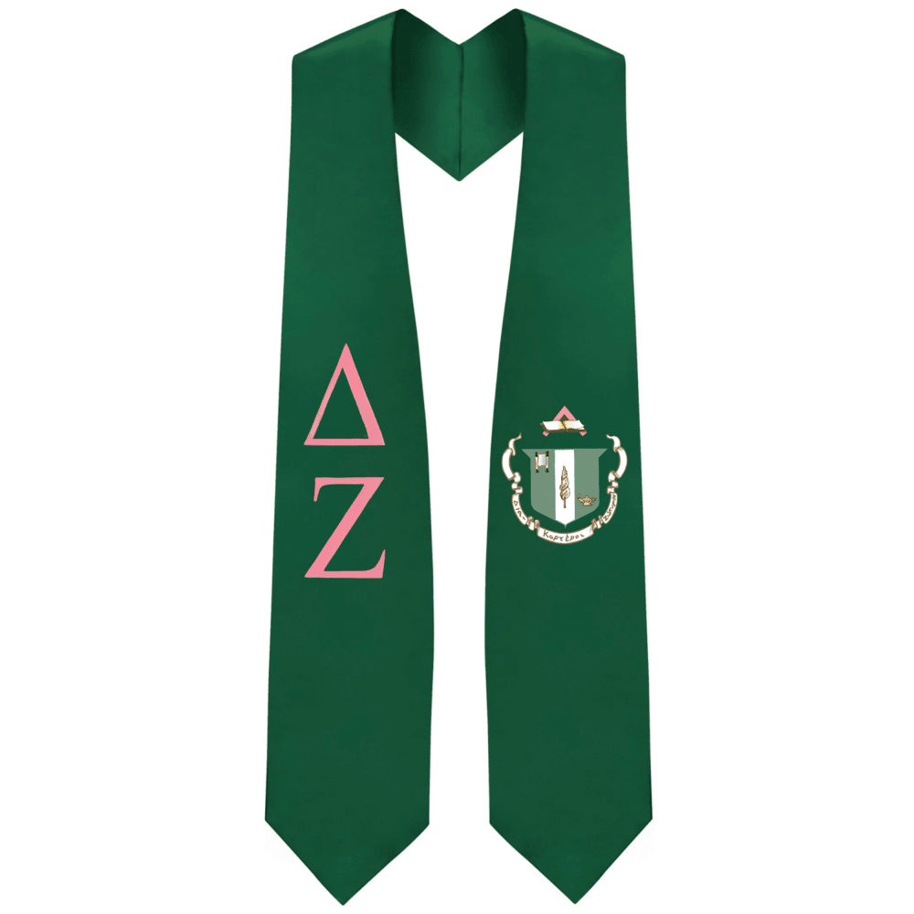 Delta Zeta Greek Lettered Graduation Stole w/ Crest - Graduation Cap&Gown