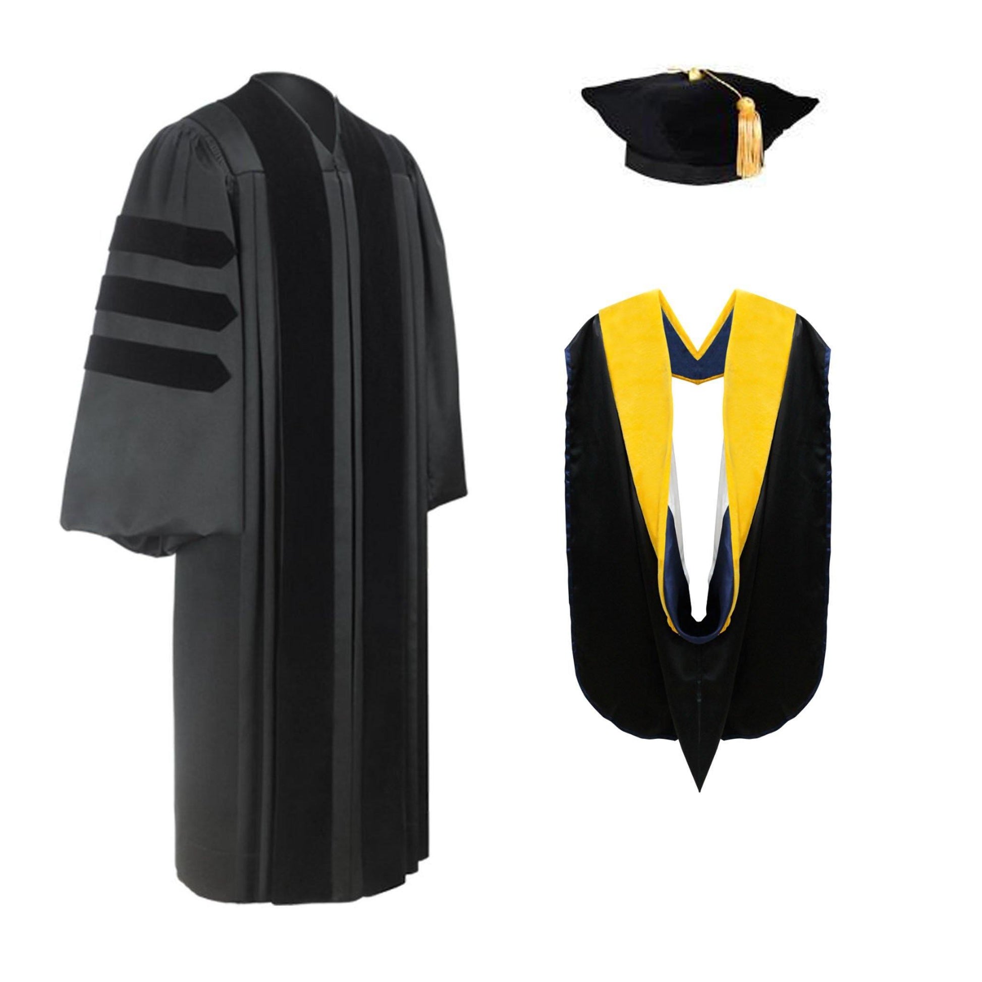 Deluxe Doctoral Graduation Tam, Gown & Hood Package - Graduation Cap&Gown