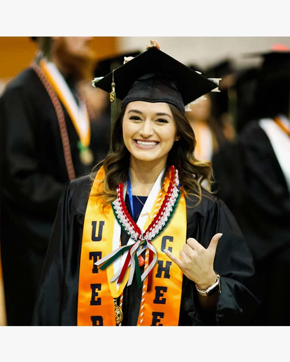 Graduation Leis with National Flag Color Ribbon Lei Braided Necklace - Graduation Cap&Gown