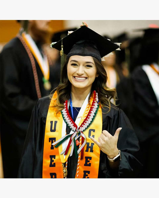 Graduation Leis with National Flag Color Ribbon Lei Braided Necklace - Graduation Cap&Gown
