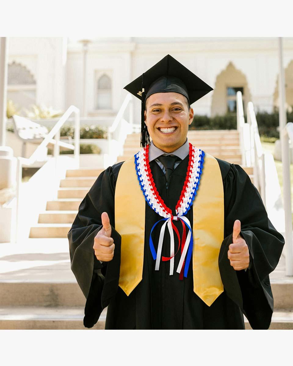 Graduation Leis with National Flag Color Ribbon Lei Braided Necklace - Graduation Cap&Gown