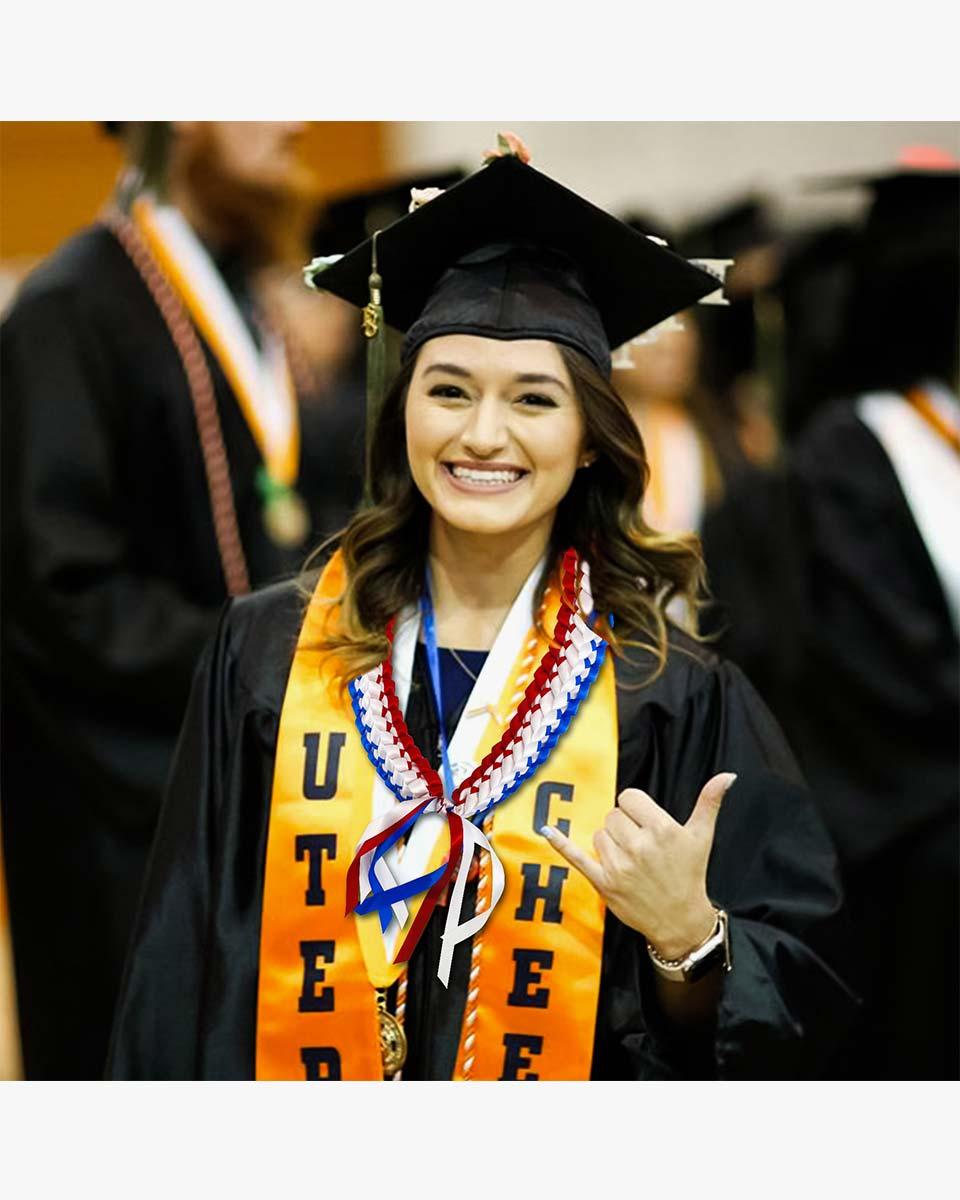 Graduation Leis with National Flag Color Ribbon Lei Braided Necklace - Graduation Cap&Gown