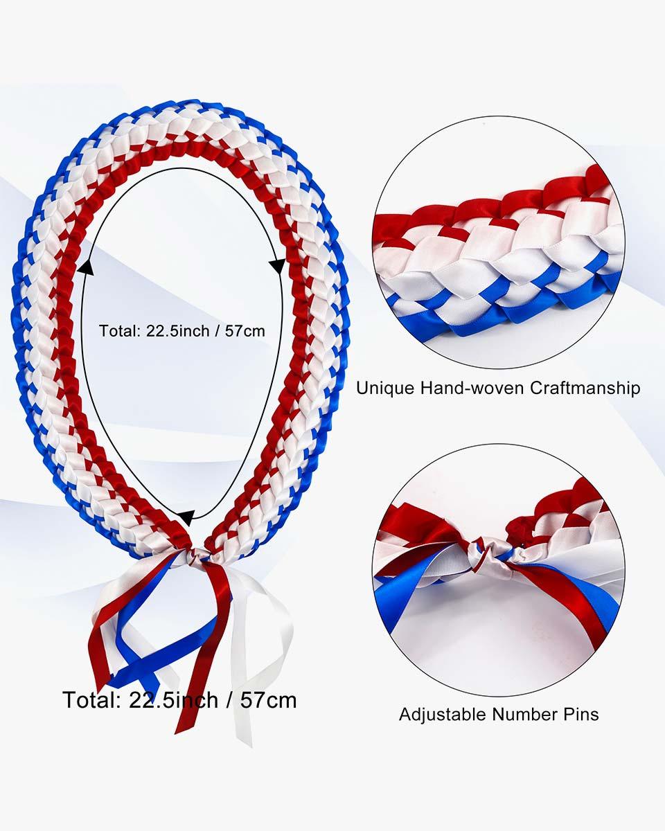 Graduation Leis with National Flag Color Ribbon Lei Braided Necklace - Graduation Cap&Gown