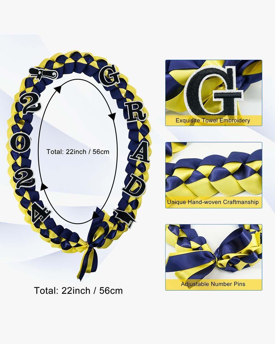 Graduation Leis with 2024 Embroidery Ribbon Lei Braided Necklace - Graduation Cap&Gown