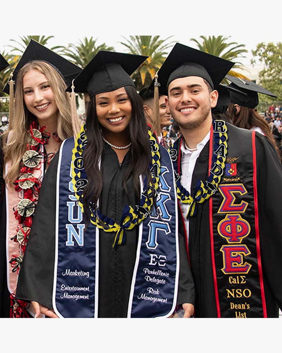 Graduation Leis with 2024 Embroidery Ribbon Lei Braided Necklace - Graduation Cap&Gown