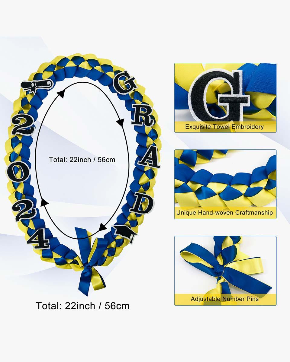Graduation Leis with 2024 Embroidery Ribbon Lei Braided Necklace - Graduation Cap&Gown