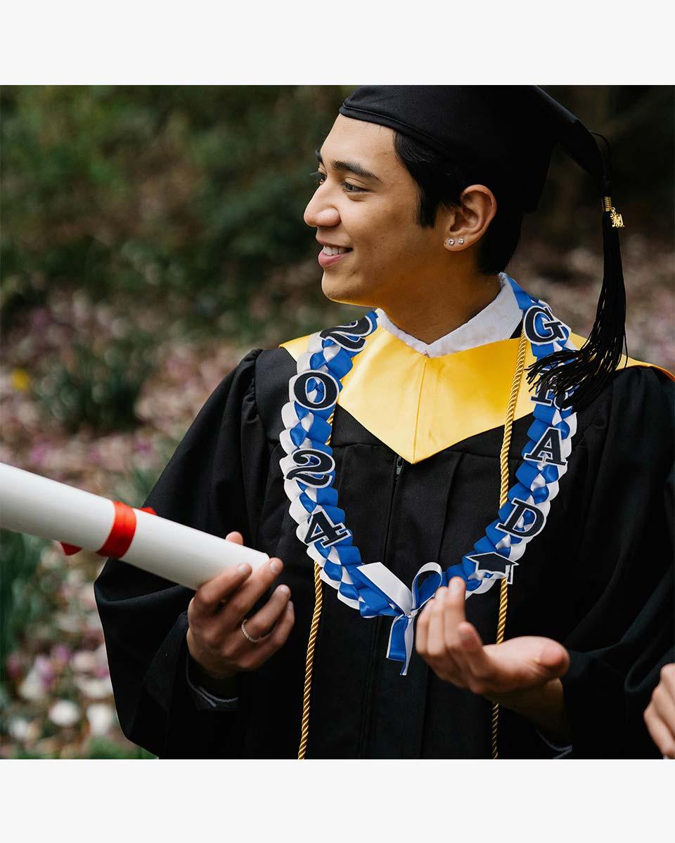 Graduation Leis with 2024 Embroidery Ribbon Lei Braided Necklace - Graduation Cap&Gown