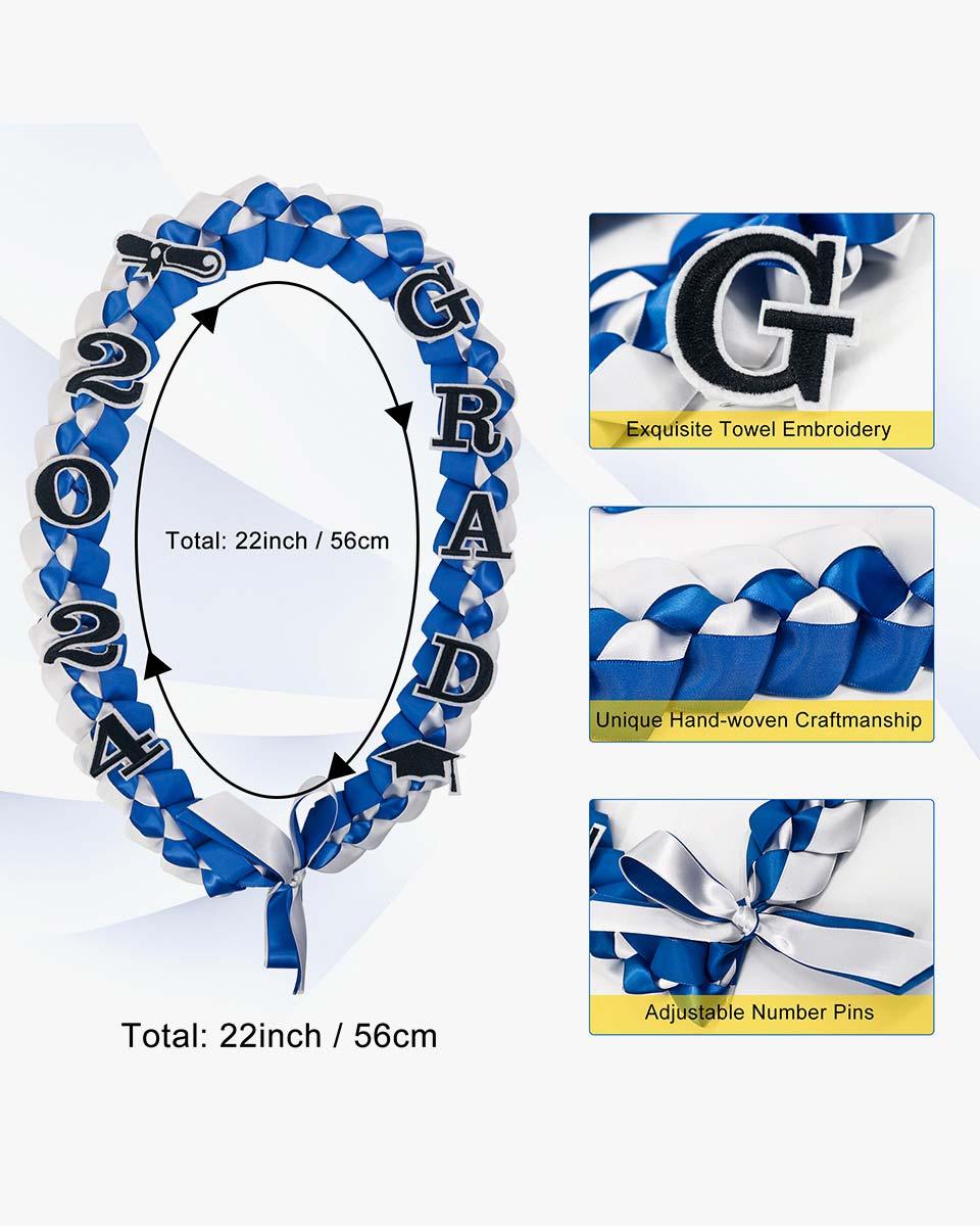 Graduation Leis with 2024 Embroidery Ribbon Lei Braided Necklace - Graduation Cap&Gown