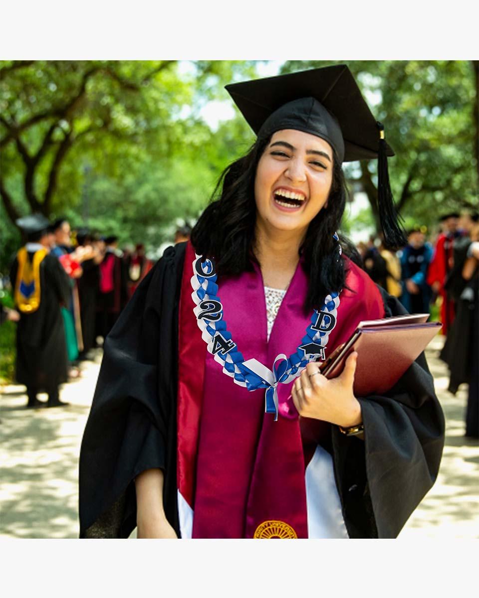 Graduation Leis with 2024 Embroidery Ribbon Lei Braided Necklace - Graduation Cap&Gown