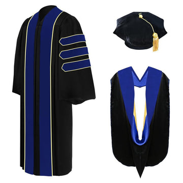 Deluxe PhD Doctoral Graduation Tam, Gown & Hood Package - PhD Blue - Graduation Cap&Gown