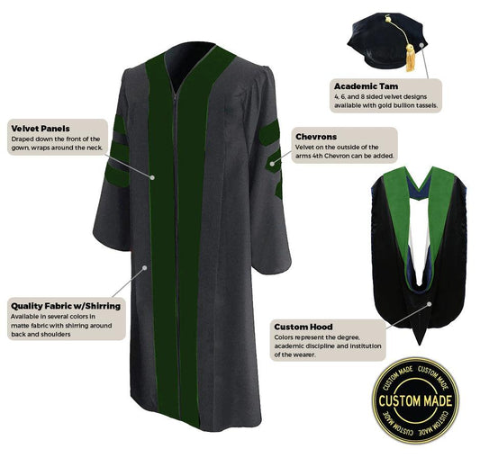 Custom Classic Doctoral Gown, Tam and Hood Package - Graduation Cap&Gown